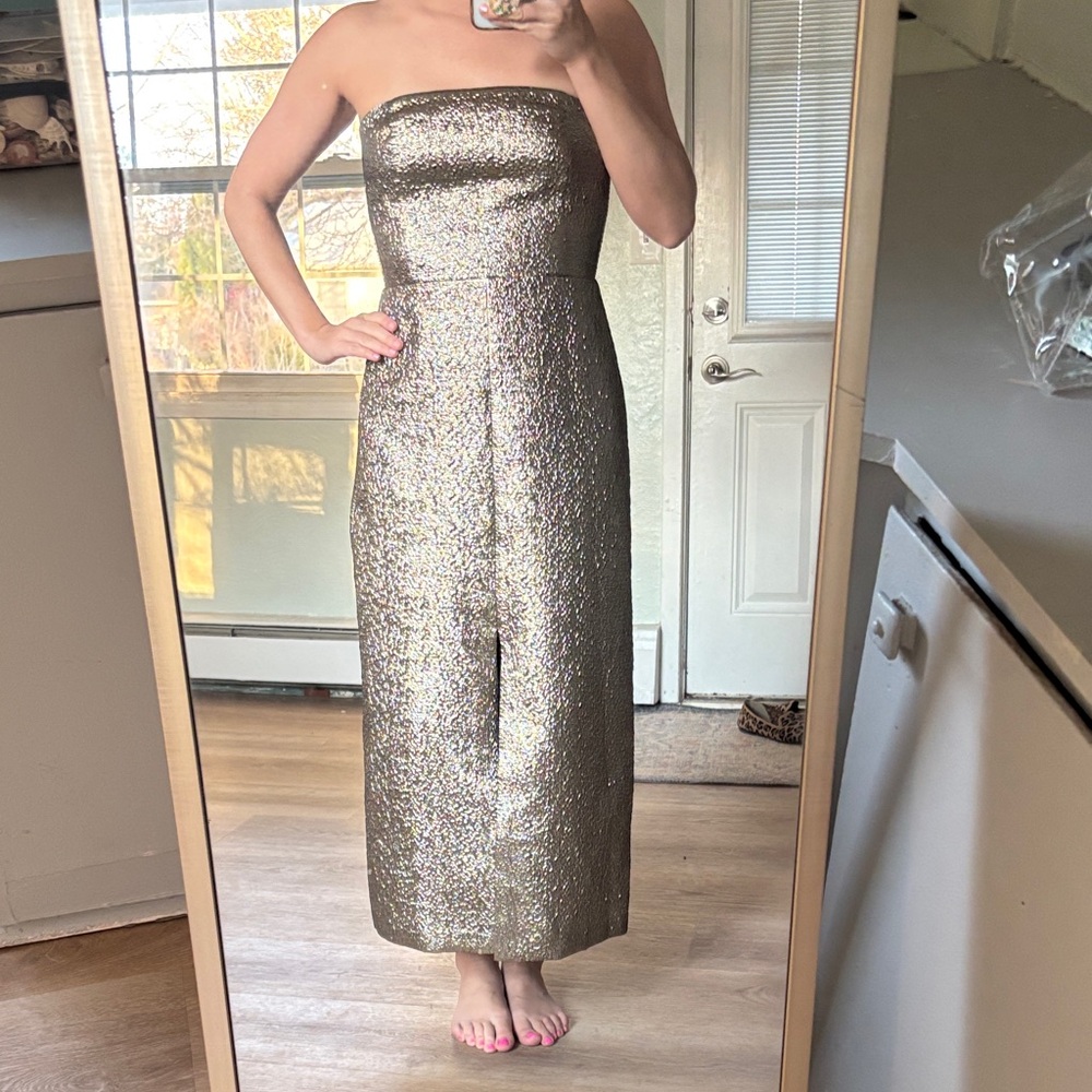 NWT Abercrombie & Fitch Strapless Metallic Gold Evening Midi Dress